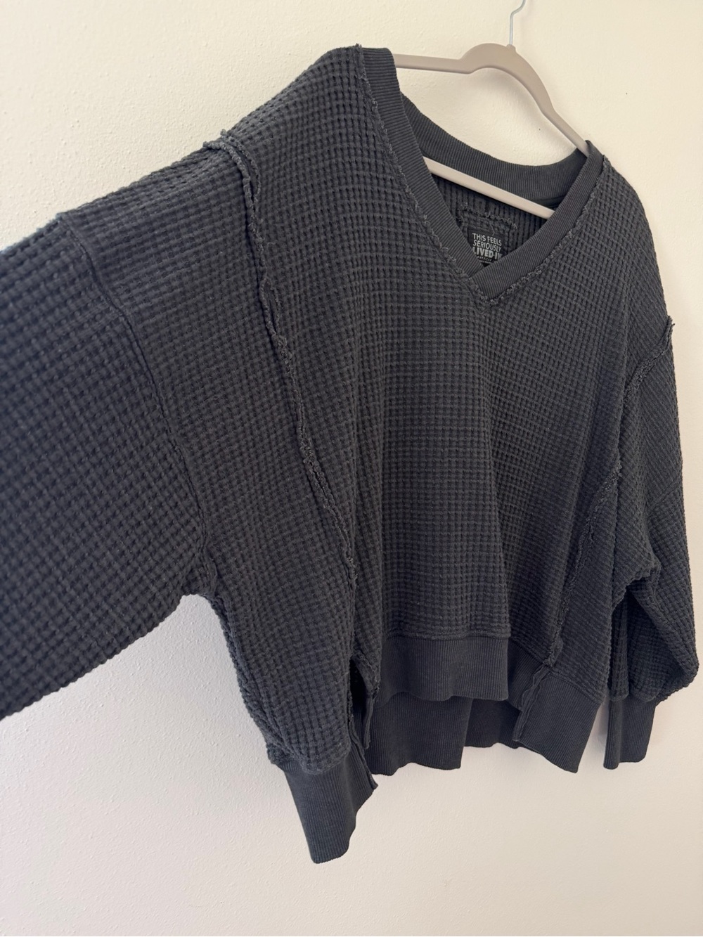 American Eagle This Feels Seriously Lived In Big Hug Waffle Oversized Crew xs - Picture 5 of 10